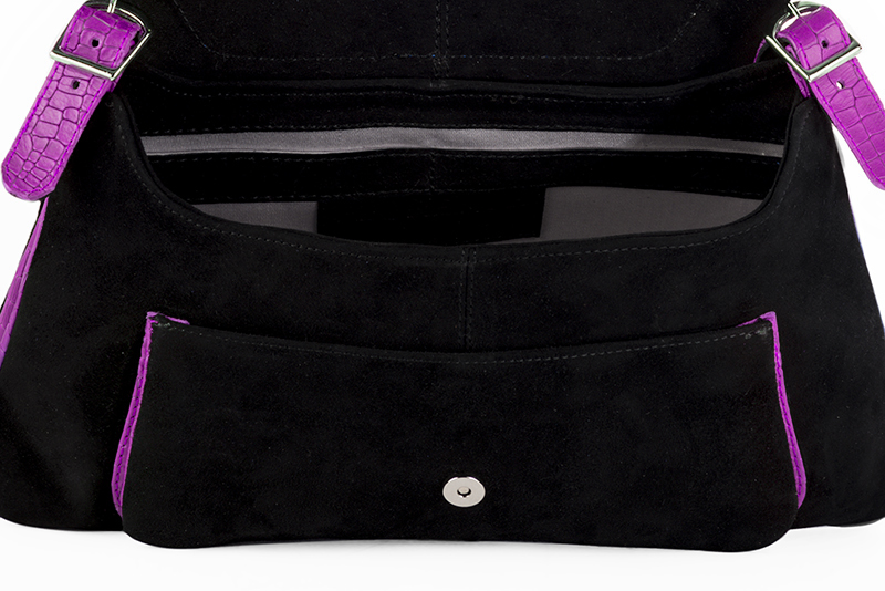 Dress handbag in matt black and mauve purple leather - Rear view